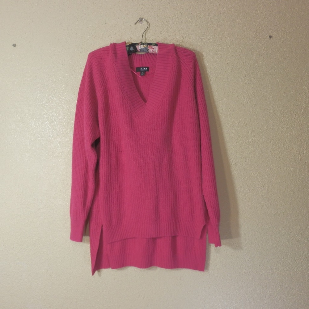 a.n.a  Sweater Pullover Pink NWT V-Neck High Low Long Sleeve Stretch SOFT - Picture 5 of 8